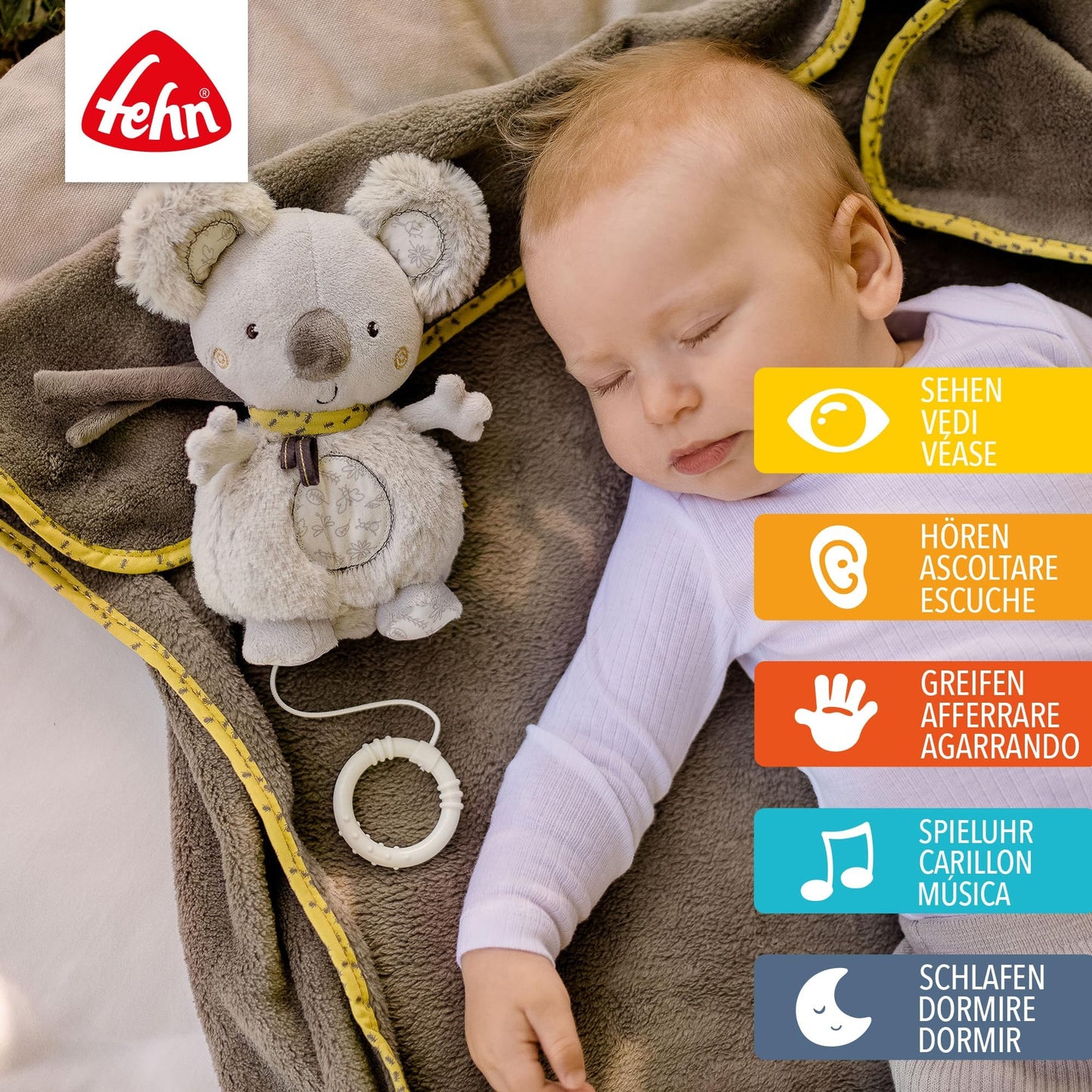 Fehn 154566 Music clock star - catch-up music box with removable playground for hanging on bed, stroller or baby bowl, for babies and toddlers from 0+ months, star, babylove, about 20cm