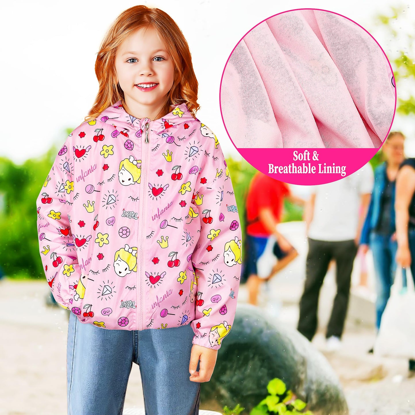 JinBei Jacken Mädchen Jacke Baby Kinder Kapuzen Sweatjacke Kapuzenjacke Cartoon Aufdruck Winddicht Mantel Windjacke Übergangsjack Frühling Herbst Outwear Softshelljacke Regenjacken 1-7 Jahre