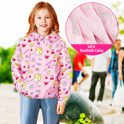 JinBei Jacken Mädchen Jacke Baby Kinder Kapuzen Sweatjacke Kapuzenjacke Cartoon Aufdruck Winddicht Mantel Windjacke Übergangsjack Frühling Herbst Outwear Softshelljacke Regenjacken 1-7 Jahre