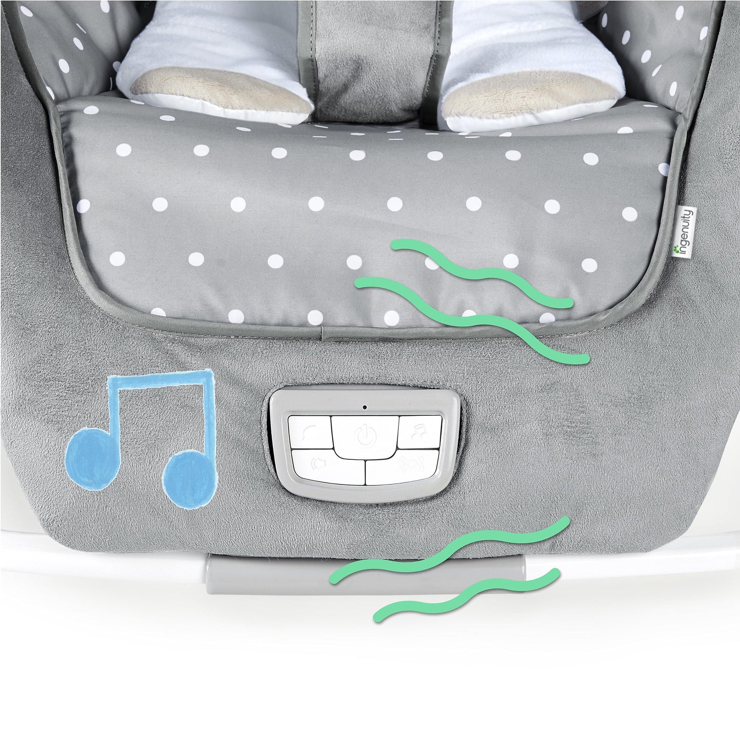 Ingenuity, Cuddle Lamb Babywippe Babyschaukel mit Schaukelfunktion und Vibrationen, Spielbogen mit 2 Plüsch Spielzeug, Musik, 4 Naturgeräuschen und Lautstärkeregler, ab Geburt bis 18 kg
