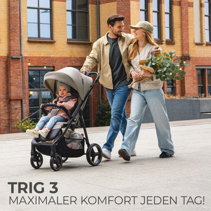 Kinderkraft TRIG 3 Kinderwagen, Kinderbuggy, Liegewagen, Sportwagen, Buggy, Zusammenklappen, Breite und tiefe Sitz, mit Liegeposition, 4 Rad Dämpfung, Große Dach, 5-Punkt-Gurt, bis zu 25 kg, Beige - Meloni2
