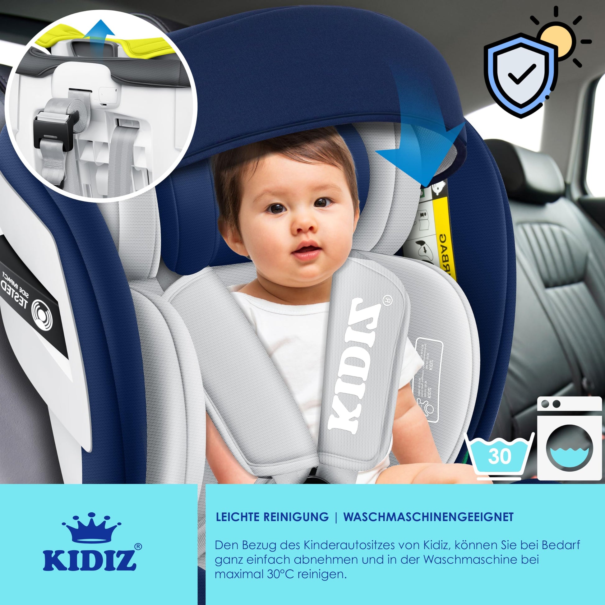 KIDIZ® Kindersitz Baby Autositz Kinderautositz Isofix Top Tether 360° drehbar Gruppe 0/1/2/3 ab Geburt 0-36kg Mit Sonnenschutzdach Seitenschutz 5 Punkt Gurt Kopfstützenverstellung ECE R129 Grau - Meloni2