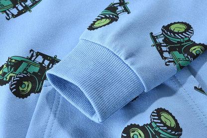 CM-Kid Hoodie Jungen Kapuzenpullover Langarm Bunt Kinder Sweatshirts Traktor Truck Dinosaurier Tops 1-7 Jahre Gr.92-134