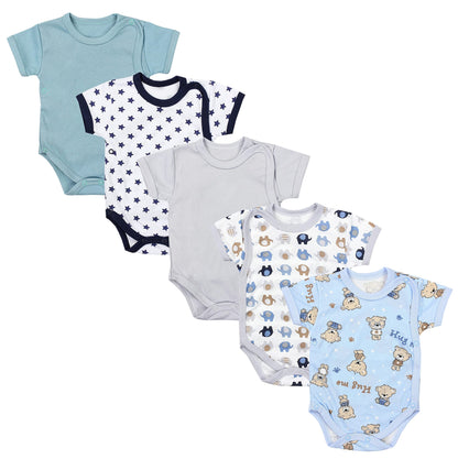 TupTam Baby Body Kurzarm Jungen – Wickelbody Kurzarm aus Baumwolle im 5er Set – OEKO-TEX Zertifiziert