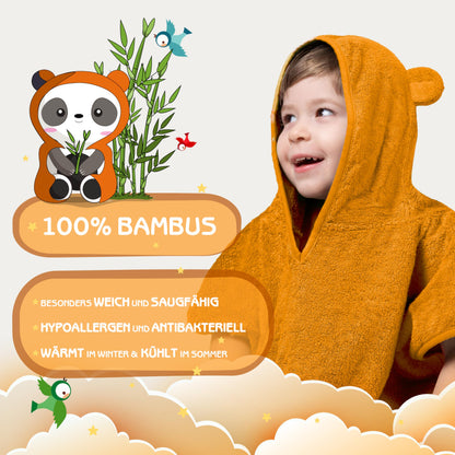 Fuchs&Panda® Badeponcho Kinder EXTRA warm, weich & kuschelig (100% Bambus) | Badeponcho Baby | Handtuch Poncho Kinder mit toller Geschenkverpackung (Kupfer-grün)