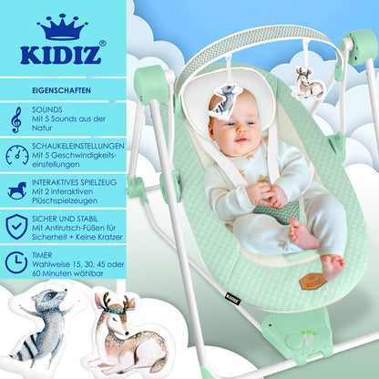 KIDIZ® Baby Rocker Baby Swing with 5 Speed Settings Foldable Baby Rocker Swing Baby High Chair with Play Arch Toys 5 Soothing Natural Sounds Newborn Anthracite