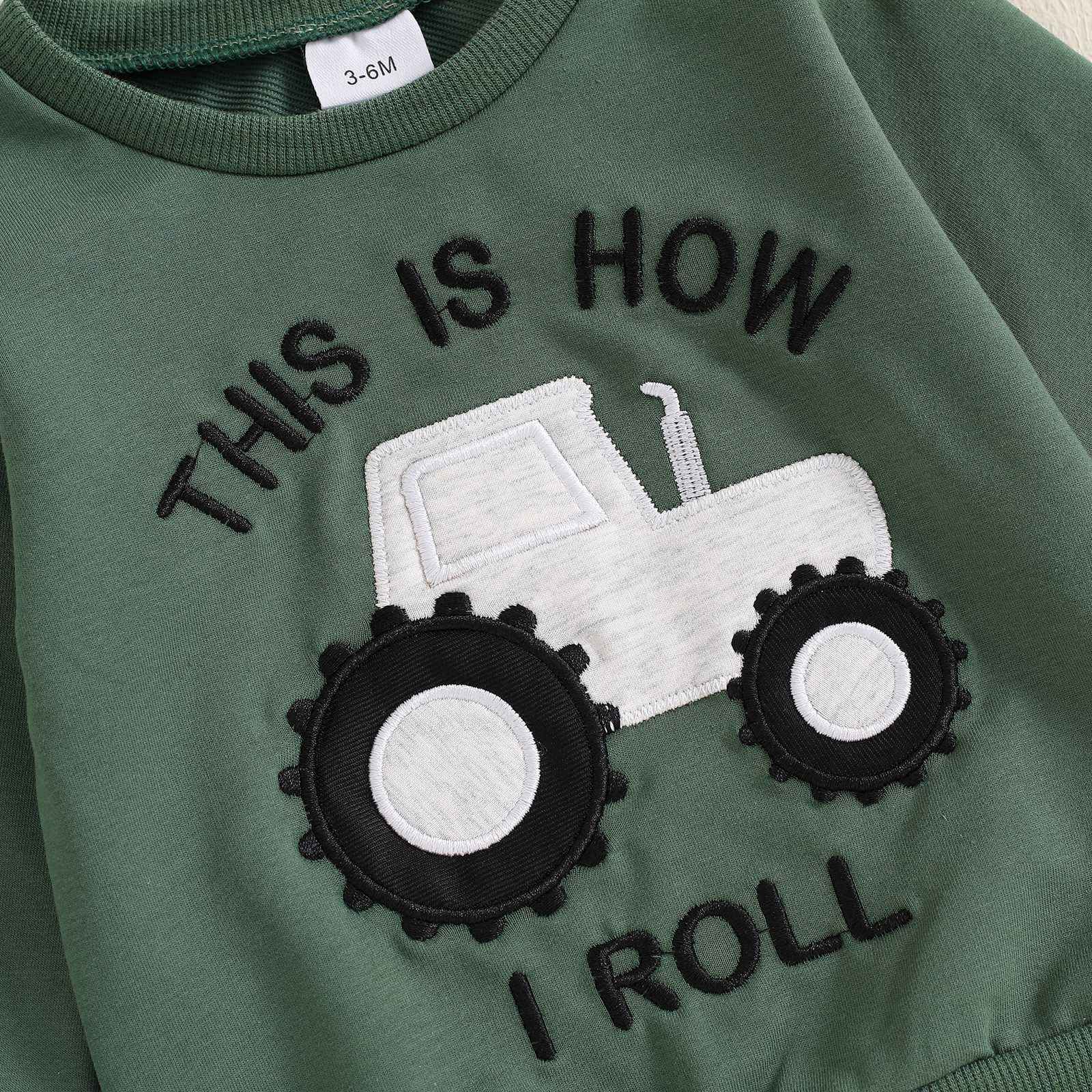 Baby Boys Soft Clothing Sets Toddler Cute Two Piece Outfit Long Sleeve Tractor Print Sweatshirt and Trousers Set Autumn Winter Jogging Suit
