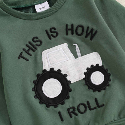 Baby Boys Soft Clothing Sets Toddler Cute Two Piece Outfit Long Sleeve Tractor Print Sweatshirt and Trousers Set Autumn Winter Jogging Suit