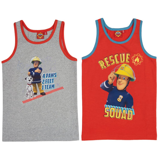 United Labels Fireman Sam Vest for Boys Children Tank Top Shirt Underwear Grey/Red (Pack of 2)