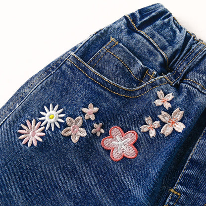 KIDSCOOL SPACE Girls Jeans Split Hem with RAL Edges Elastic Waist in High Elastic Wide Leg Denim Pants