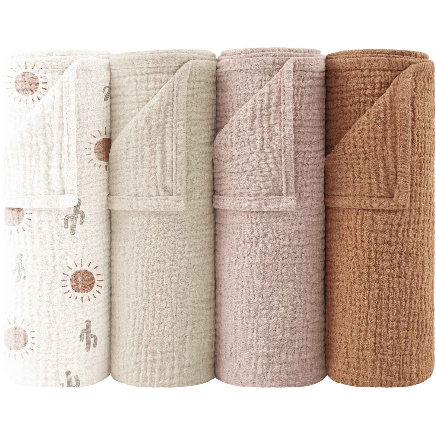 Bearmoss Moltontücher Baby 100% Baumwolle Weiche Spucktücher Baby,Atmungsaktiv und Extrem Saugfähig Musselin Tuch für Saugstark Mulltücher 4er 60x60cm (Brauner Druck)