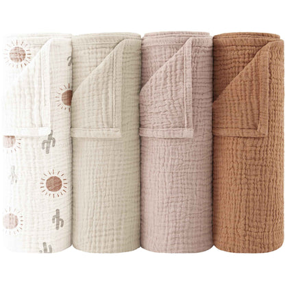 Bearmoss Moltontücher Baby 100% Baumwolle Weiche Spucktücher Baby,Atmungsaktiv und Extrem Saugfähig Musselin Tuch für Saugstark Mulltücher 4er 60x60cm (Brauner Druck)