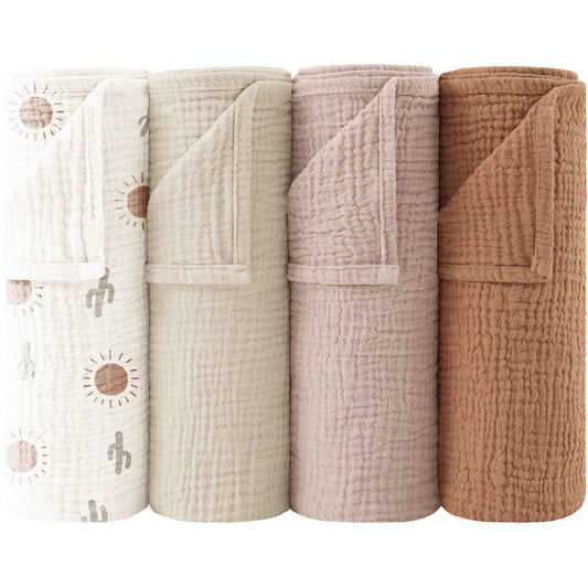 Bearmoss Moltontücher Baby 100% Baumwolle Weiche Spucktücher Baby,Atmungsaktiv und Extrem Saugfähig Musselin Tuch für Saugstark Mulltücher 4er 60x60cm (Brauner Druck)