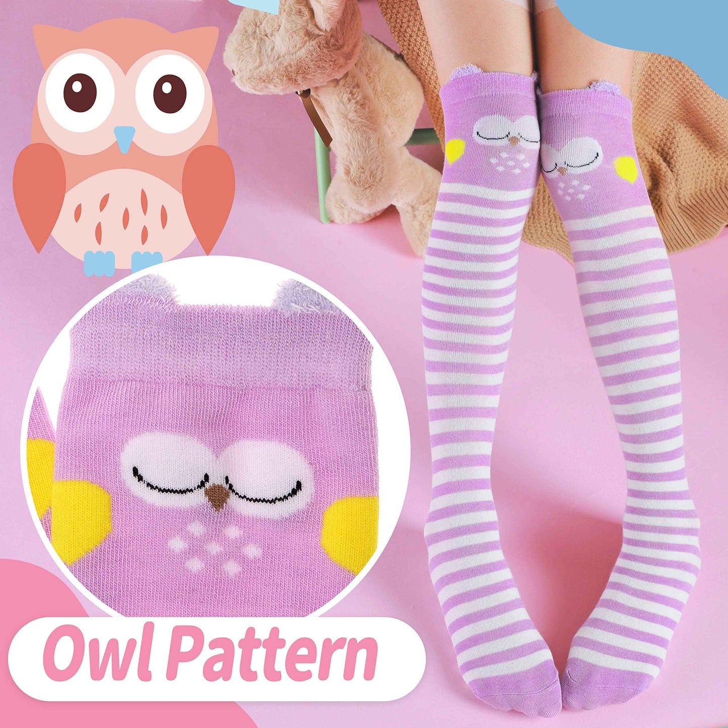 ANTSANG Girls' Knee Socks 6 Pairs for Children Gifts Long Funny Children's Socks Animal Cotton Socks 3-12 Years