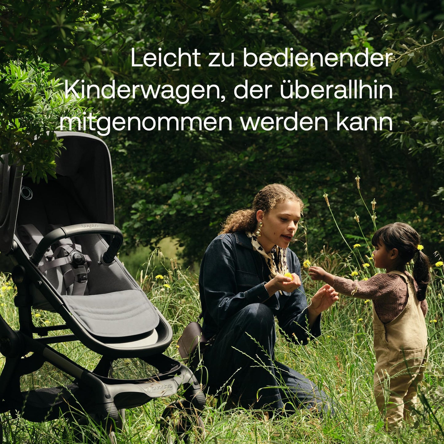 Bugaboo Fox 5, 2-in-1 Kinderwagen für jedes Gelände, mit Liegewanne und ausziehbarem Kleinkindsitz, einfach zu manövrieren und Ein-Hand Faltung, Fahrgestell in Schwarz und Sonnendach in Forest Green