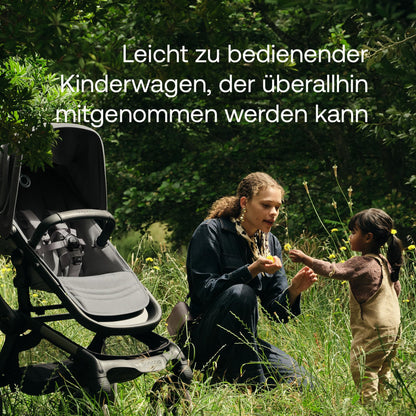 Bugaboo Fox 5, 2-in-1 Kinderwagen für jedes Gelände, mit Liegewanne und ausziehbarem Kleinkindsitz, einfach zu manövrieren und Ein-Hand Faltung, Fahrgestell in Schwarz und Sonnendach in Forest Green