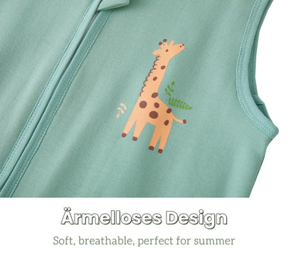 Chilsuessy Children's Sleeping Bag 1.5 Tog Pack of 2 Baby Sleeping Bag Made of 100% Cotton, Baby All-Year Sleeping Bag Pyjamas for Boys and Girls, 1.5 Tog/Elephant Lion + Green, 110 cm / Baby Height
