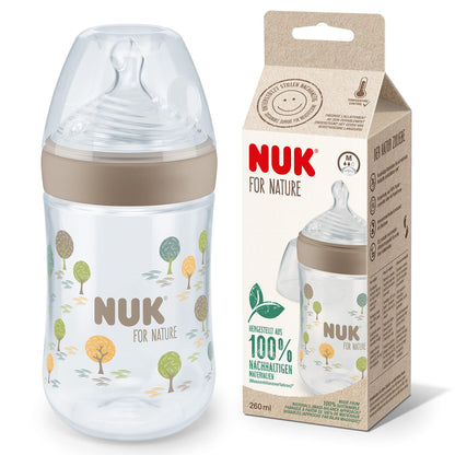 NUK for Nature Babyflaschen | mittelgroßer Trinksauger | 260 ml | Der Mutterbrust nachempfundener Anti-Colic Trinksauger ( Silikon) | Temperature Control | Nachhaltige Materialien | Grün