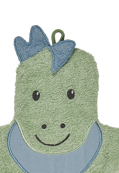 Sterntaler Waschhandschuhe Dino Rexi - Frottee Babywaschhandschuh aus saugfähiger, weicher Baumwolle - Waschlappen in Dinoform - Baby und Kinder Waschlappen, eisgrün