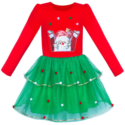 Girls' Long-Sleeve Tutu Skirt Tie Party Size 110–146