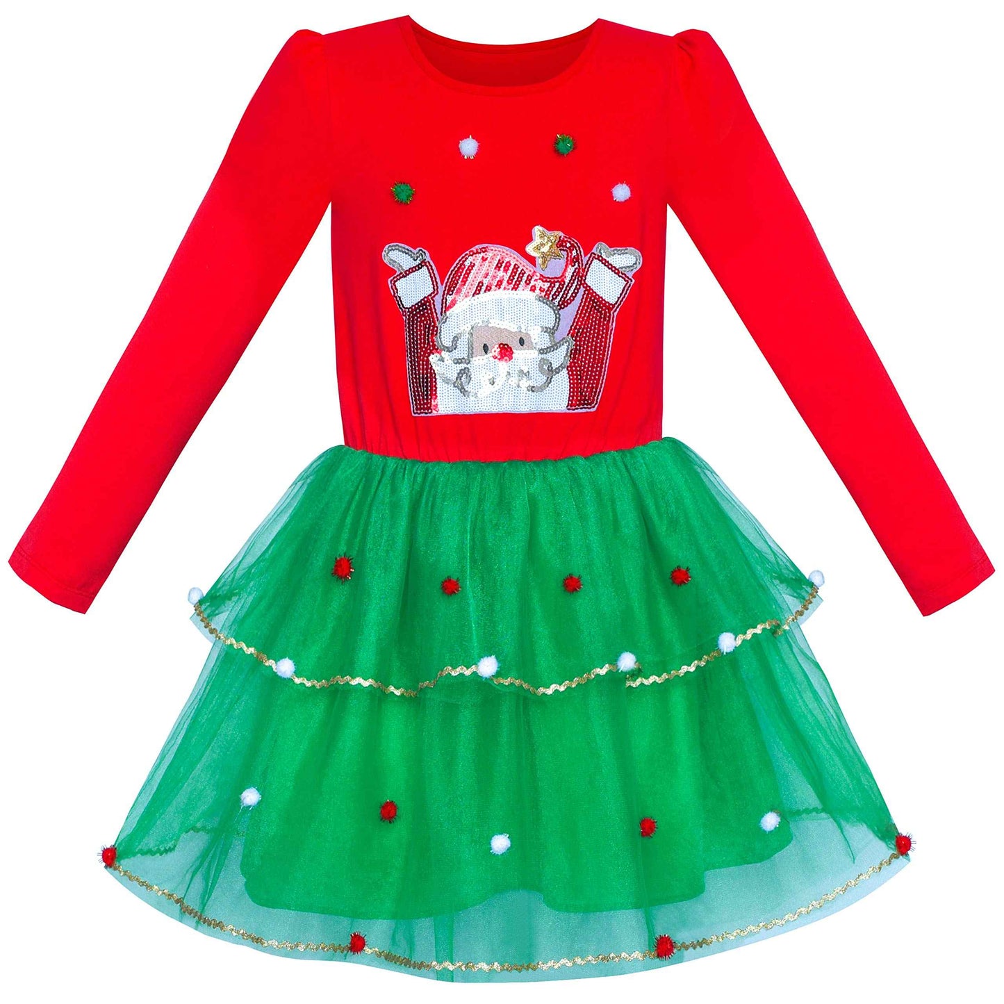 Girls' Long-Sleeve Tutu Skirt Tie Party Size 110–146