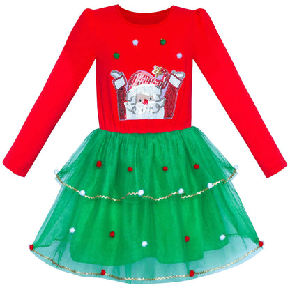 Girls' Long-Sleeve Tutu Skirt Tie Party Size 110–146