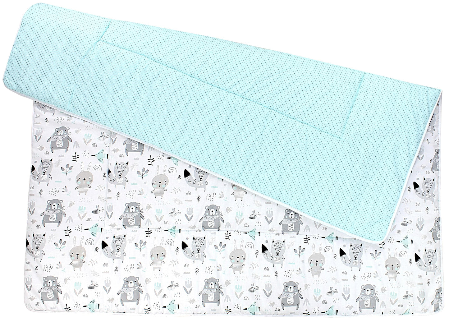 TupTam Krabbeldecke für Baby 120x120 cm - Gepolsterte Spieldecke Baby Baumwolle, XXL, OEKO-TEX, Weich & Hautfreundlich, Farbe: Wald/Beige