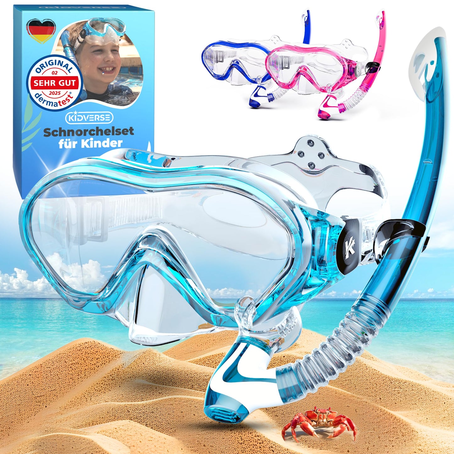 KIDVERSE Schnorchelset Kinder - Taucherbrille mit Schnorchel - Panorama Taucherbrille mit Nase - Kindertaucherbrille Alternative Schnorchelmaske