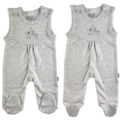 Clinotest Strampler Neugeborene 2er-Set – 100% Baumwolle, Interlock, Unisex Baby Strampler mit Stickerei, Druckknöpfe an Schultern, integrierte Füßchen, 60°C waschbar