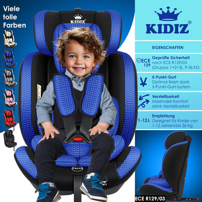 KIDIZ® Autokindersitz Triangle Premium Kindersitz Kinderautositz | Autositz Sitzschale | 9 kg - 36 kg 1-12 Jahre | Gruppe 1/2/3 | universal | zugelassen nach ECE R129/03 | mit Isofix