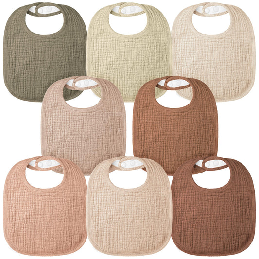 Bearmoss Baby Bibs Muslin Dribble Bibs for Babies, 100% Cotton Square Scarf Baby Adjustable Baby Bibs Soft Drool Bibs for Boys and Girls, 8 Pack 