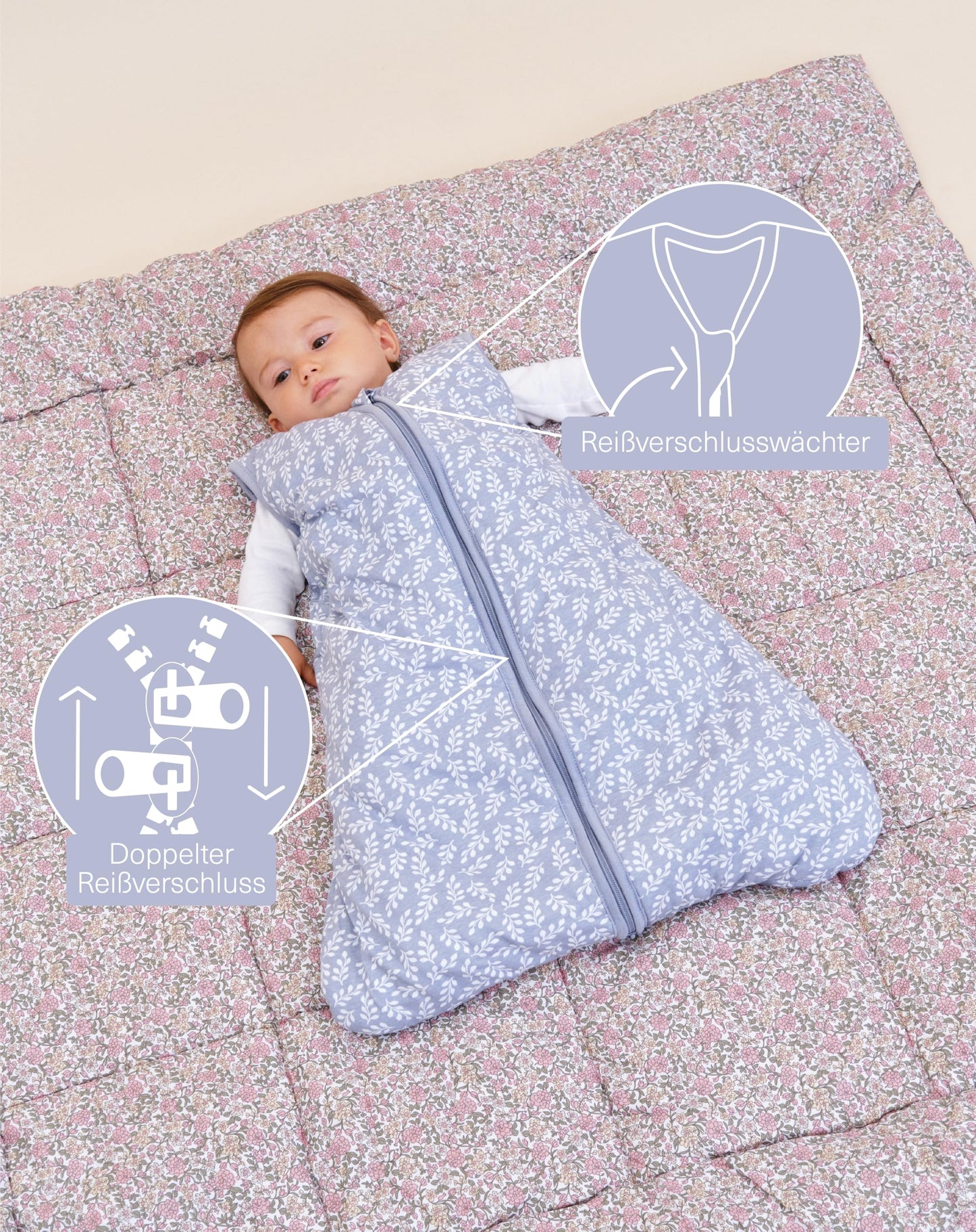 molis&co - Baby Sleeping Bag 2.5 TOG - All-Year Sleeping Bag - Baby Sleeping Bag Newborn - 100% Cotton (Oeko-Tex 100), Sleeveless Winter Sleeping Bag Padded - Premium Quality - Colima (70 cm)