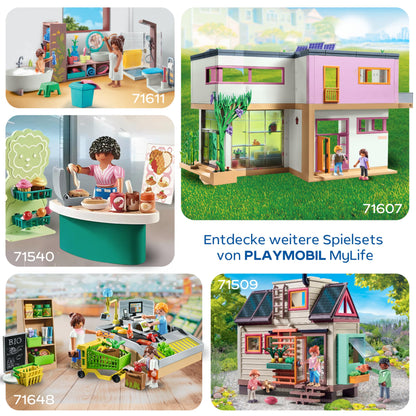 PLAYMOBIL MyLife Promo Pack 71648 Bio-Supermarkt, inklusive Kasse mit Warenlaufband, Einkaufswagen und DREI Figuren, detailreiches Spielzeug für Kinder ab 4 Jahren