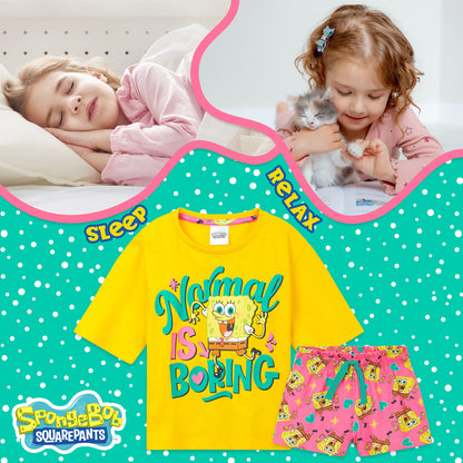 SPONGEBOB SQUAREPANTS Pyjama Kinder Teenager Weiche Mädchen Schlafanzug Kurz Sommer Lounge Set Geschenk für Mädchen