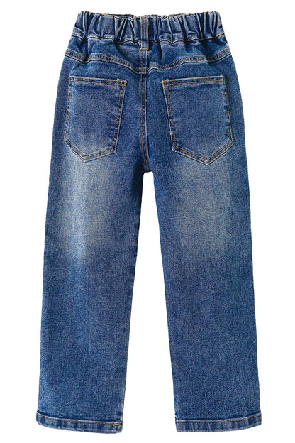 KIDSCOOL SPACE Girls Jeans Split Hem with RAL Edges Elastic Waist in High Elastic Wide Leg Denim Pants