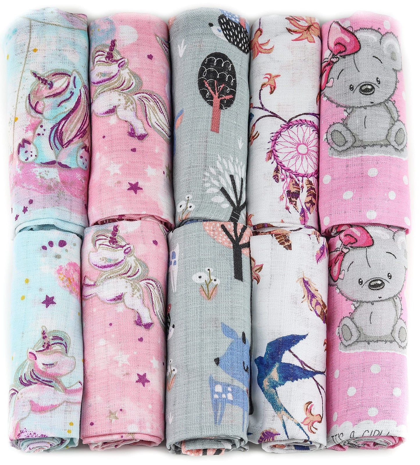 FENSILO - Mulltücher - Mullwindeln - 10er Pack 70x80 cm - Stoffwindeln, Made IN EU, schadstoffgeprüft - Spucktücher Set für Mädchen – Baby Mullwindeln- Rosa - Oeko-TEX Zertifiziert