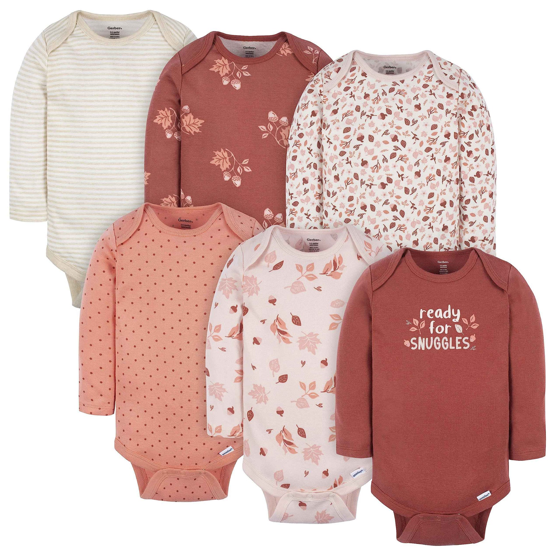 Gerber Baby - Mädchen 6er-Pack Langarm-Strampler Bodys Baby und Kleinkind T-Shirt Set (6er Pack)