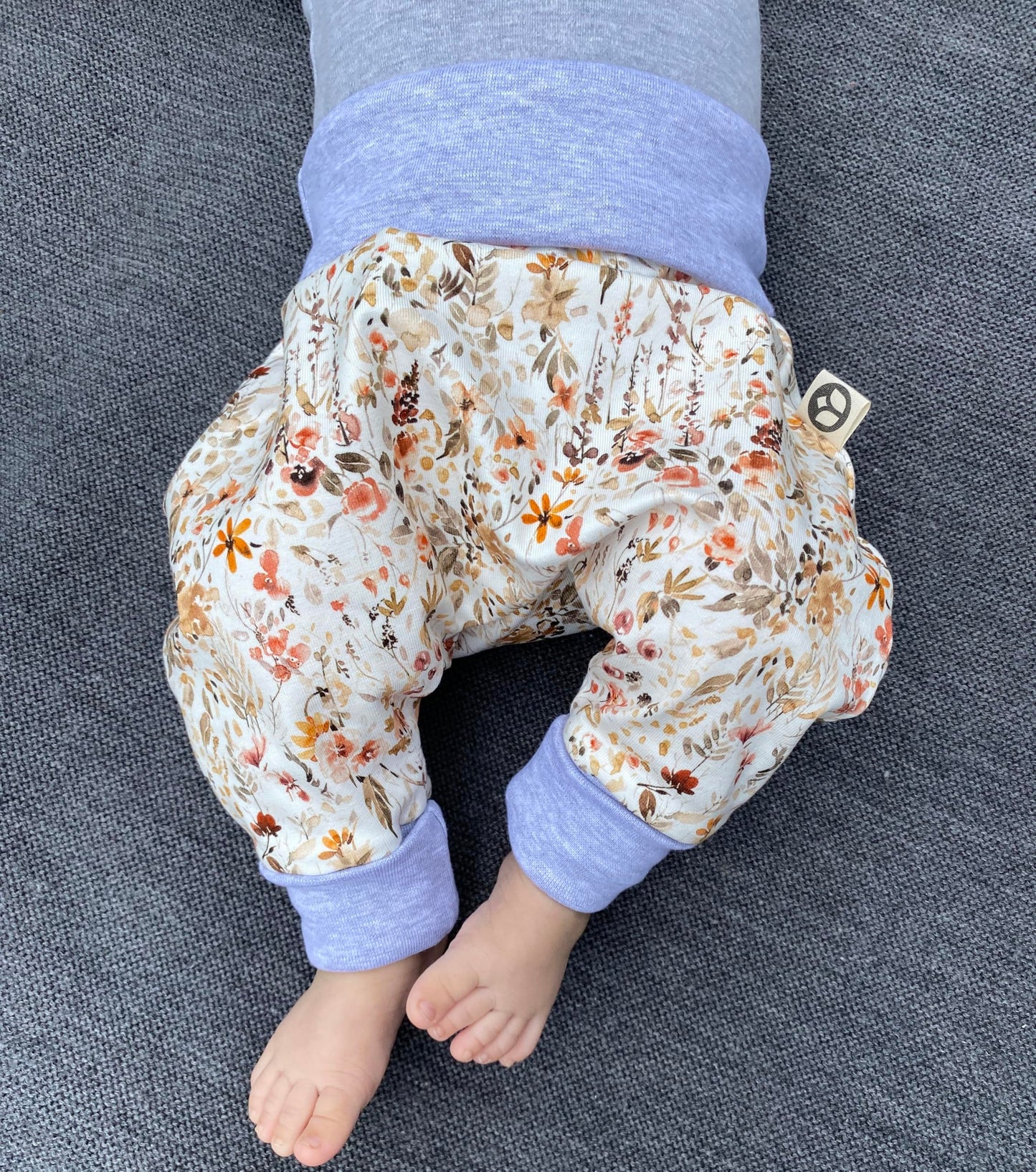 Baby Baggy Trousers, Girls' Handmade Cotton Jersey Grow Trousers, Sizes 50-74, 68-86, 92-104 (Wild Flowers, 50-74)