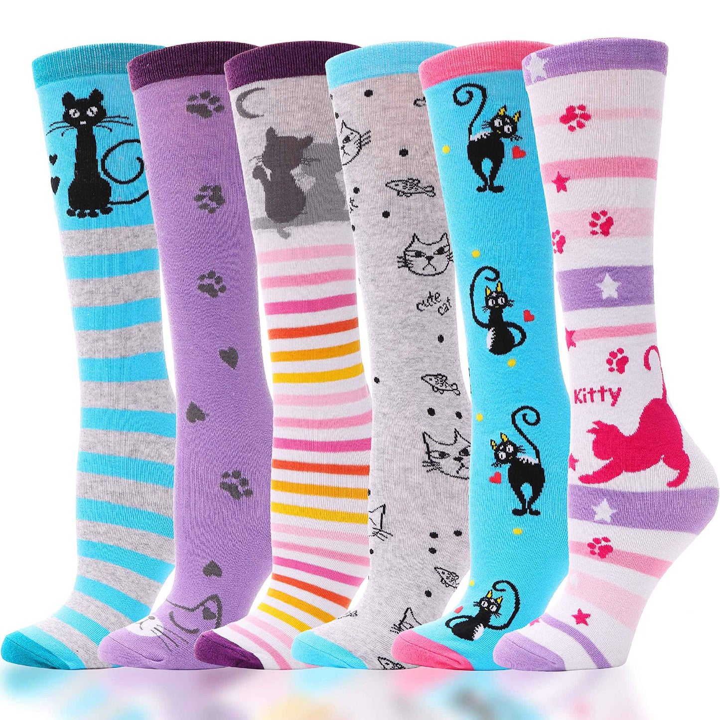 ANTSANG Girls' Knee Socks 6 Pairs for Children Gifts Long Funny Children's Socks Animal Cotton Socks 3-12 Years