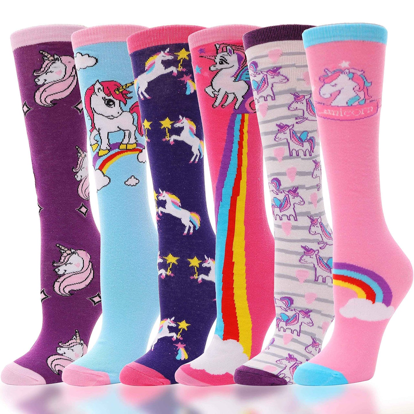 ANTSANG Girls' Knee Socks 6 Pairs for Children Gifts Long Funny Children's Socks Animal Cotton Socks 3-12 Years