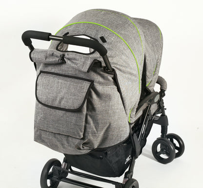 CHIC 4 BABY - Geschwisterwagen DUO mit Tragetasche und Regenschutz, Geschwisterkinderwagen für zwei Kinder, Zwillingswagen, Zwillingsbuggy, Tandemkinderwagen, Tandembuggy, Kinderwagen, Jeans grau
