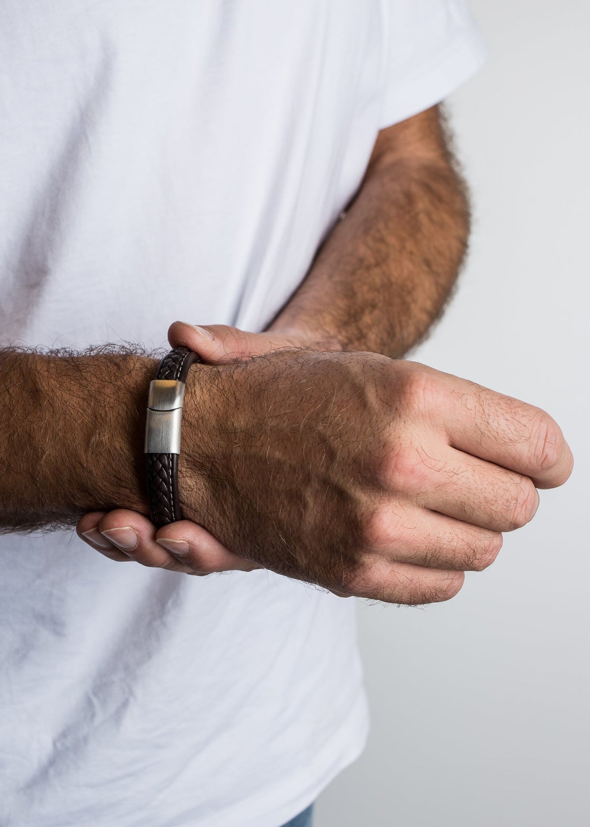 Fides Leather Bracelet Matte Silver - Brown