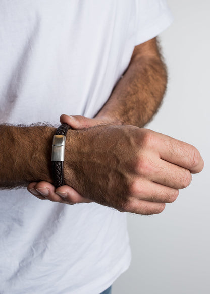 Fides Leather Bracelet Matte Silver - Brown