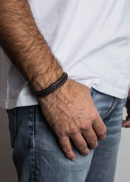 Fides Leather Bracelet Matte Silver - Brown