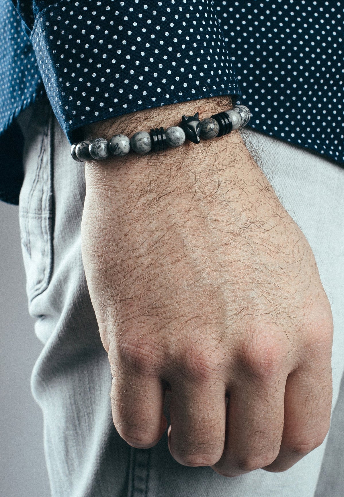 Obsidius Beaded Bracelet Matte Black - Grey