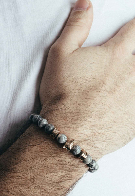 Obsidius Beaded Bracelet Rose Gold - Grey