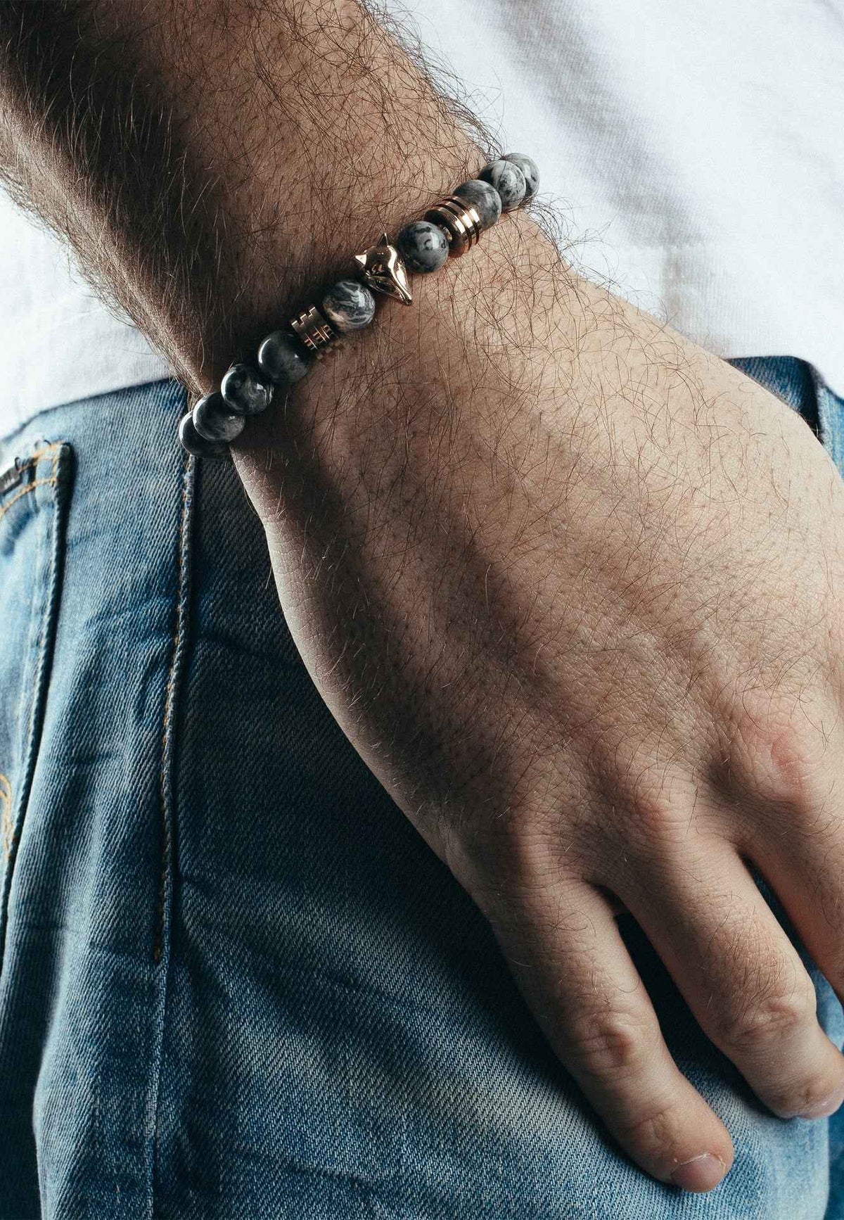 Obsidius Beaded Bracelet Rose Gold - Grey