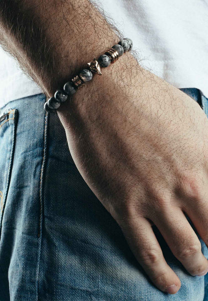 Obsidius Beaded Bracelet Rose Gold - Grey