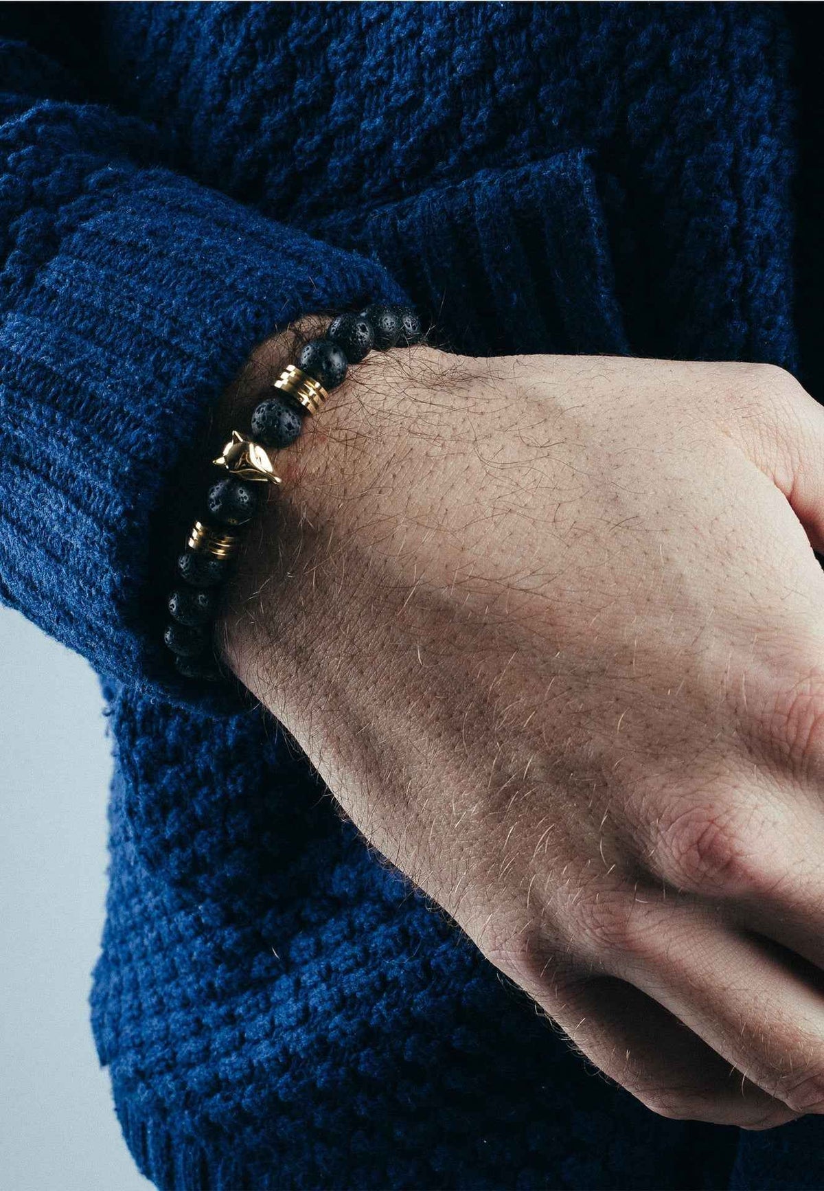 Obsidius Beaded Bracelet Gold - Black Lavastone