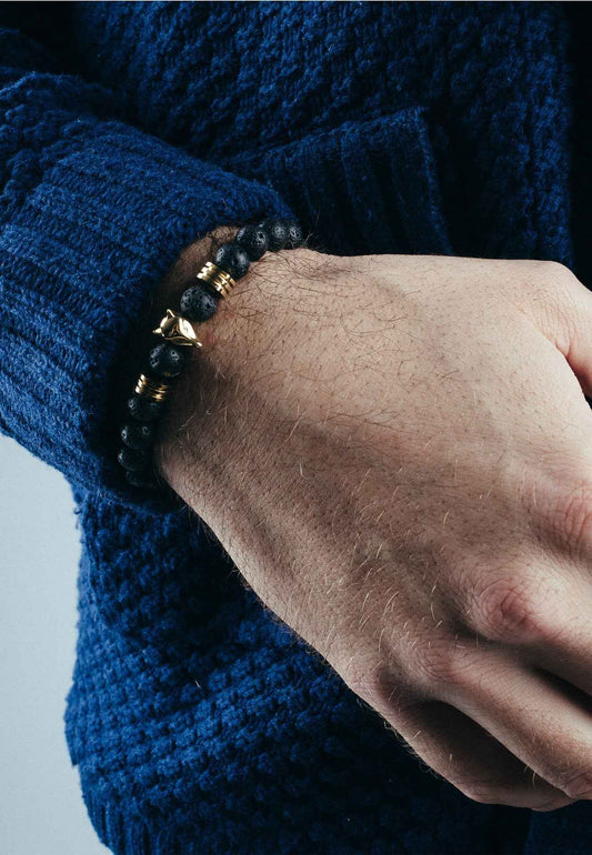 Obsidius Beaded Bracelet Gold - Black Lavastone
